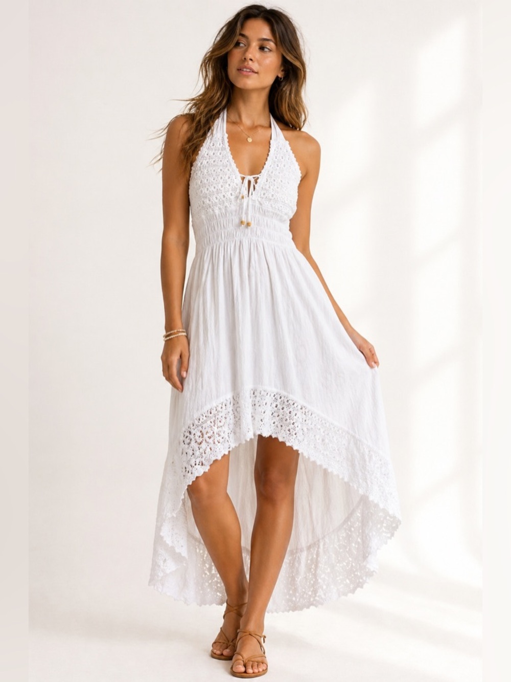 Seaspice White Lace Halter Dress Boho Crochet Cotton Hi Low Small NWT
